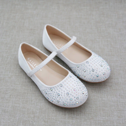 Satin Mary Jane Flats With Rhinestones Embellishment