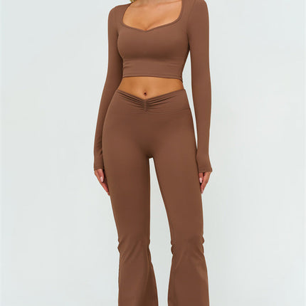 The Lushness Long Sleeve Crop Top Flared Leggings 2-Piece Set