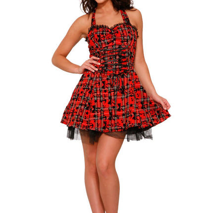 6733 Red Plaid Mini Dress