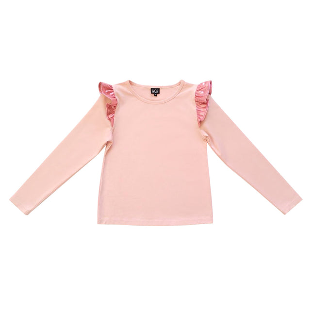 AA Pink Top with Metallic Ruffle