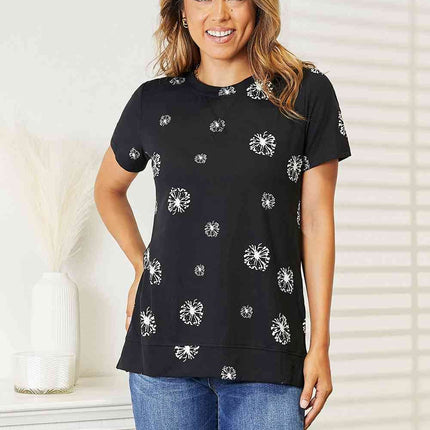 Double Take Dandelion Print Round Neck Women T-Shirt