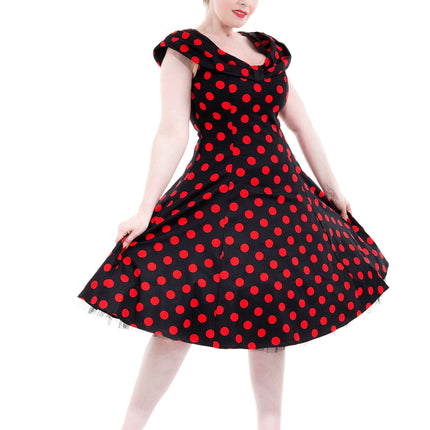 6847 Black Red Polka Dot Swing Dress