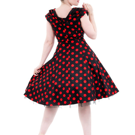 6847 Black Red Polka Dot Swing Dress
