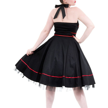 6851 Black Red Trim Halter Swing Dress
