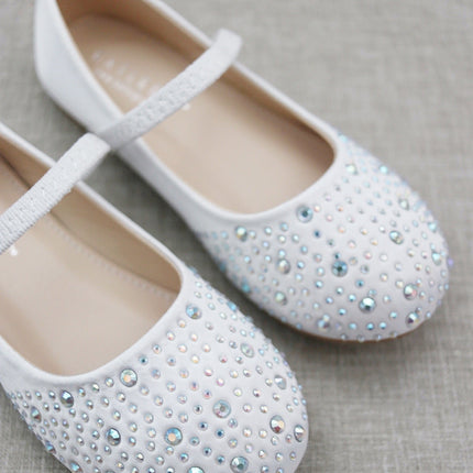 Satin Mary Jane Flats With Rhinestones Embellishment
