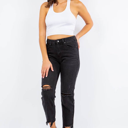 American Bazi High Waist Distressed Cropped Straight Women Jeans