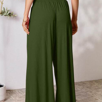 Basic Bae Full Size Smocked Wide Waistband Wide Leg Women Pants