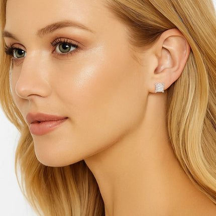 Half Carat Princess Cut Cubic Zirconia Stud Earrings