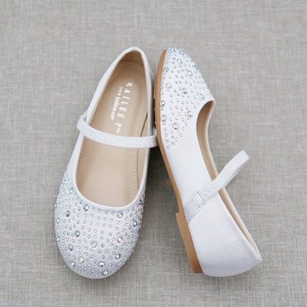 Satin Mary Jane Flats With Rhinestones Embellishment