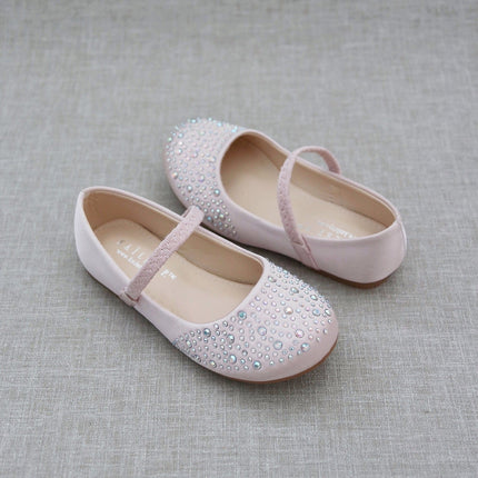 Satin Maryjane Flats with Rhinestones Embellishment