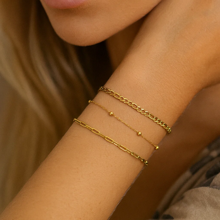 Adriana 3-Piece Stackable Bracelet Trio Set, Beaded, Figaro, Paperclip Link