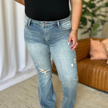 Judy Blue Full Size Medium Rise Tummy Control Destroy Flare Women Jeans