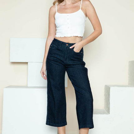 Judy Blue Full Size Side Seam Braid Detail Crop Wide Leg Women Jeans