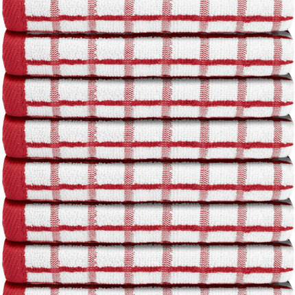 Premium Dish Towels for Kitchen with Hanging Loop 8 Pack 16x26 inch Red Color