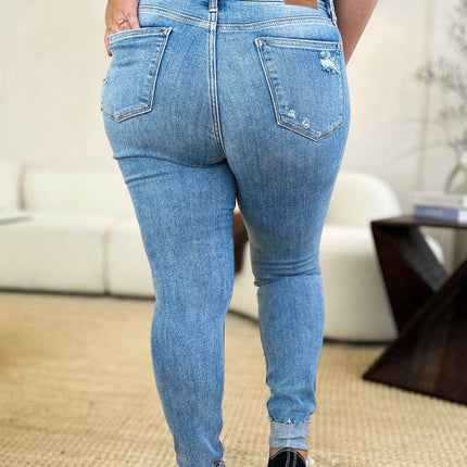 Judy Blue Full Size Mid Rise Destroy & Cuff Skinny Women Jeans