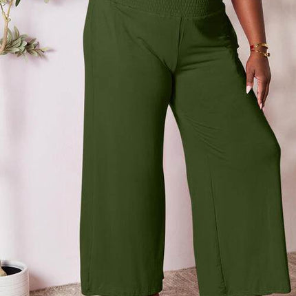 Basic Bae Full Size Smocked Wide Waistband Wide Leg Women Pants