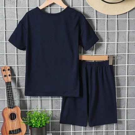Children's Graphic Round Neck T-Shirt and Pants Set