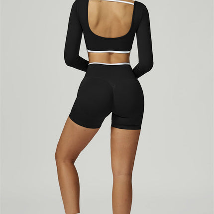 The Prime Line Long Sleeve Crop Top Shorts 2-Piece Set