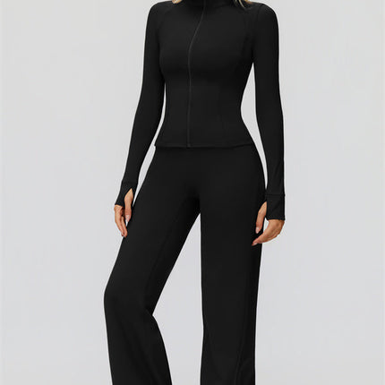 The FemmeFit Zip Jacket Straight Leg Pants 2-Piece Set