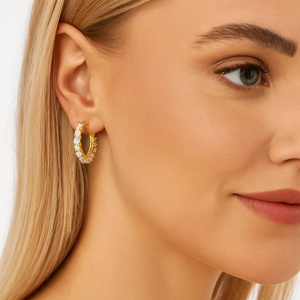 Radiant Glamour Huggie Hoop Earrings Embellished with Sparkling Cubic Zirconia