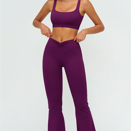 The Lushness V-Back Sports Bra Flared Leggings 2-Piece Set
