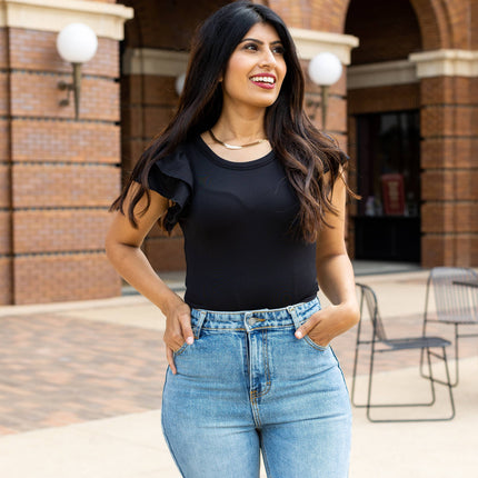 The Eloise Ruffle Sleeve Bodysuit, Black