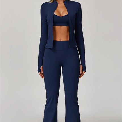 The Refresh Jacket Sports Bra Flared Leggings 3-Piece Set