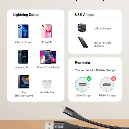 Anker <b>551</b> USB-A to Lightning Cable (3 ft / 6 ft / 10 ft)