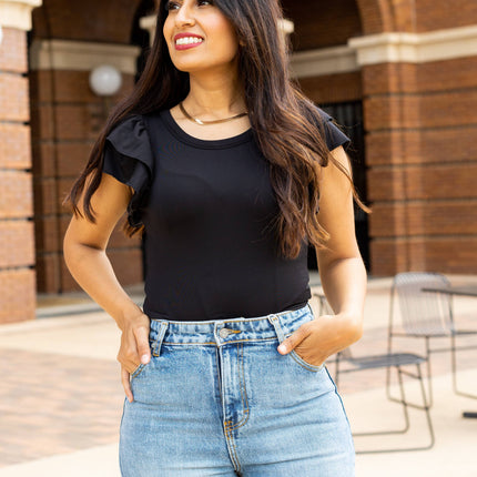 The Eloise Ruffle Sleeve Bodysuit, Black