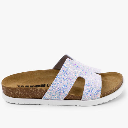 Liora II by LEON- Women’s Leather Sandal- Shimmering Slide Sandals with Glitter Effect