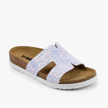 Liora II by LEON- Women’s Leather Sandal- Shimmering Slide Sandals with Glitter Effect