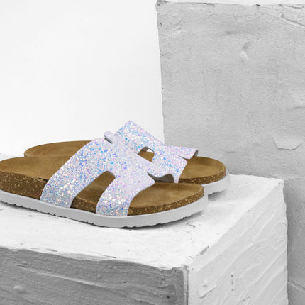 Liora II by LEON- Women’s Leather Sandal- Shimmering Slide Sandals with Glitter Effect