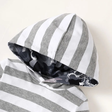 Children's Striped Hooded Bodysuit and Camouflage Pants Set