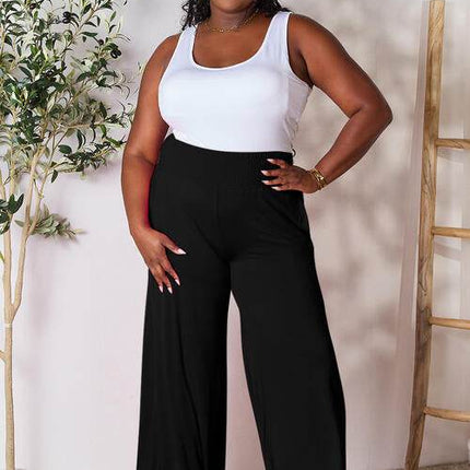Basic Bae Full Size Smocked Wide Waistband Wide Leg Women Pants