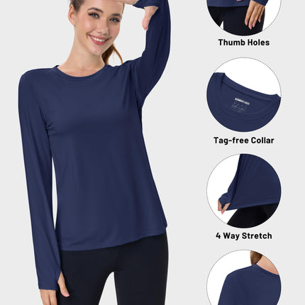 Women's UPF 80+ Long Sleeve Rash Guard - Quick Dry Athletic Shirt with Thumb Holes