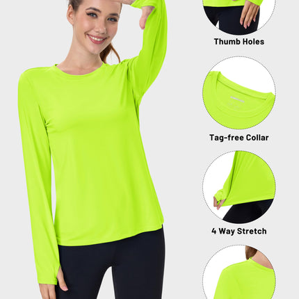 Women's UPF 80+ Long Sleeve Rash Guard - Quick Dry Athletic Shirt with Thumb Holes