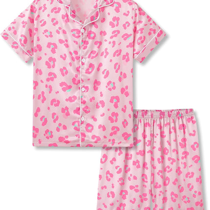 Girls Satin Pajama Set - Silky Button Down PJ with Shorts Size 6-16