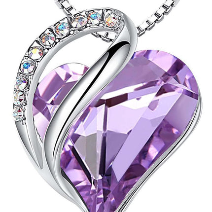 Infinity Love Birthstone Heart Necklace - 18K White Gold Plated Crystal Pendant Gift for Women