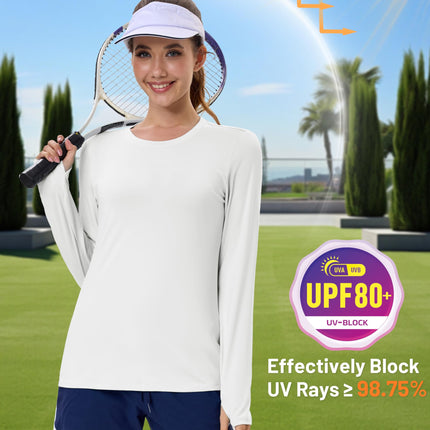 Women's UPF 80+ Long Sleeve Rash Guard - Quick Dry Athletic Shirt with Thumb Holes