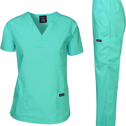 Medical Scrubs Set Unisex - V-Neck Top and Elastic Waist Pants Uniform for Healthcare Workers