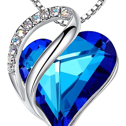 Infinity Love Birthstone Heart Necklace - 18K White Gold Plated Crystal Pendant Gift for Women