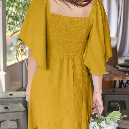 Women's Deep V-Neck Mini Dress with Bow Tie - Elegant Summer Fall Outfit