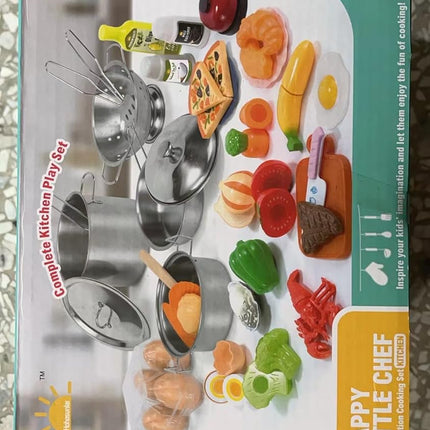 Kids Kitchen Playset - 38Pcs Stainless Steel Pots Pans Cooking Toys with Play Food Set