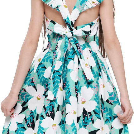 Girls Floral Cotton Dress - Sleeveless Summer Dress with Zipper Closure