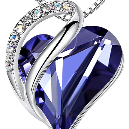 Infinity Love Birthstone Heart Necklace - 18K White Gold Plated Crystal Pendant Gift for Women