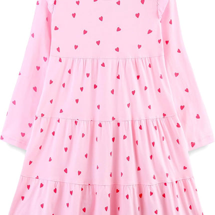 Girls Cotton Dress - Ruffle Sleeve Tiered A-Line Midi Sundress