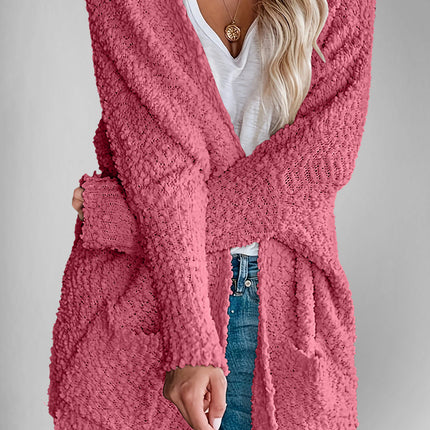 Velvet Bloom Pocketed Open Front Long Sleeve Women Cardigan