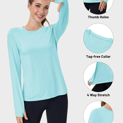 Women's UPF 80+ Long Sleeve Rash Guard - Quick Dry Athletic Shirt with Thumb Holes