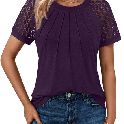 Women's Summer Lace Top Short Sleeve Business Casual Blouse
