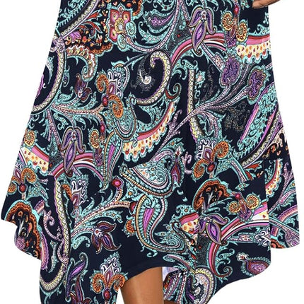 Women's Flowy Handkerchief Hemline Midi Skirt - Elastic Waist Asymmetrical Hem